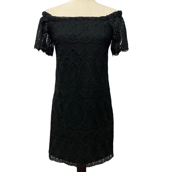White House Black Market Women's Mini Dress Off Shoulder Lace Size 0 Black - Picture 1 of 15